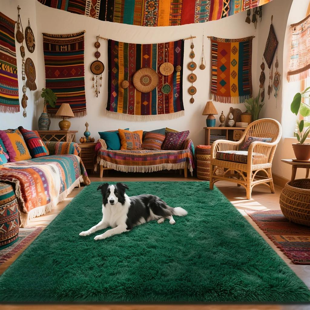 Темно-зеленый матовый мягкий пушистый ковер Нескользящие коврики для гостиной/спальни/детской – Роскошный плюшевый ковер Декор комнаты