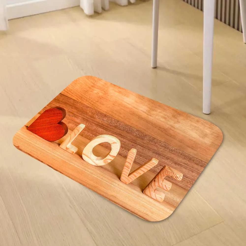 Charming Wooden 'Love' Floor Mat - Rustic Heart Design for Romantic Décor, Perfect for Bedrooms and Living Rooms