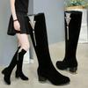 Winter Women's Long Boots Fashion Rhinestone Thick-heeled High-heeled Knee-high Boot Zipper Retro Knight Boot Women Shoes