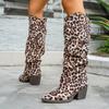 Стильные ботильоны на квадратном каблуке, осенние новинки, с острым носком, леопардовым принтом, противоскользящие, износостойкие, высокие ботильоны-чулки