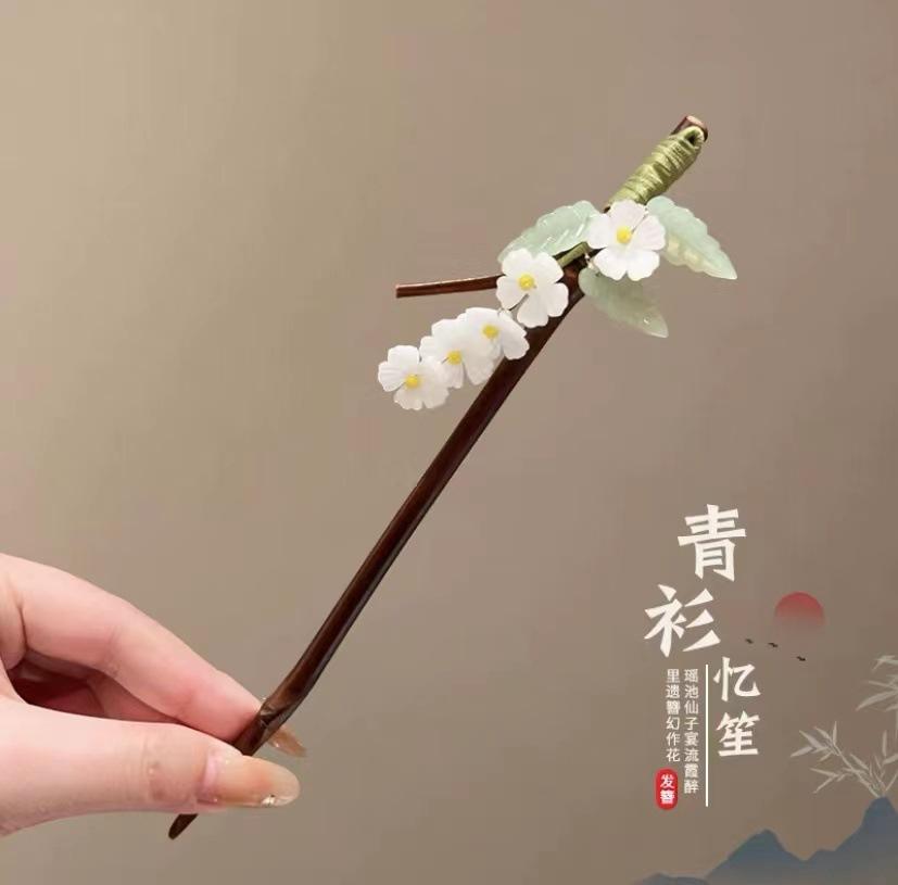 Элегантная бамбуковая заколка для волос ручной работы, палочка для волос с цветком для женщин, девушек, винтажный китайский стиль, аксессуары для волос для ханьфу, цветочная заколка для волос