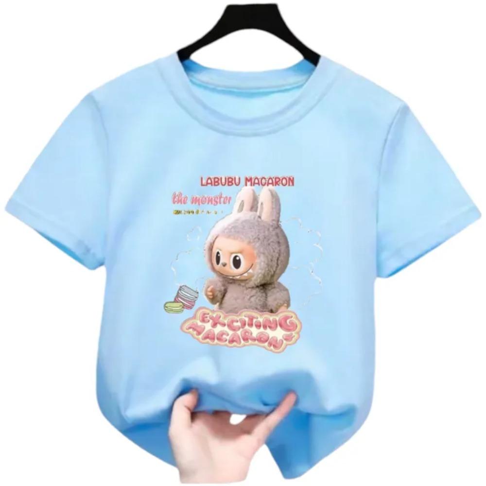 Новая детская футболка Labubu LABUBU Уродливый и милый узор Девочка Круглый вырез Короткий рукав Повседневная Универсальная одежда