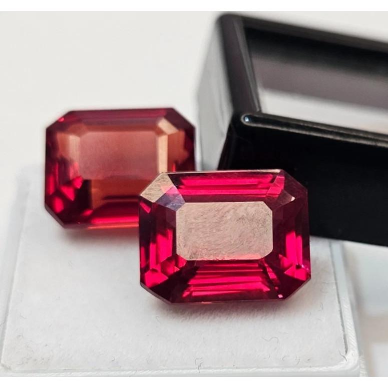 Fabulous Rubellite Tourmaline Emerald Cut 21-22 Ct Pair Certified Gemstone