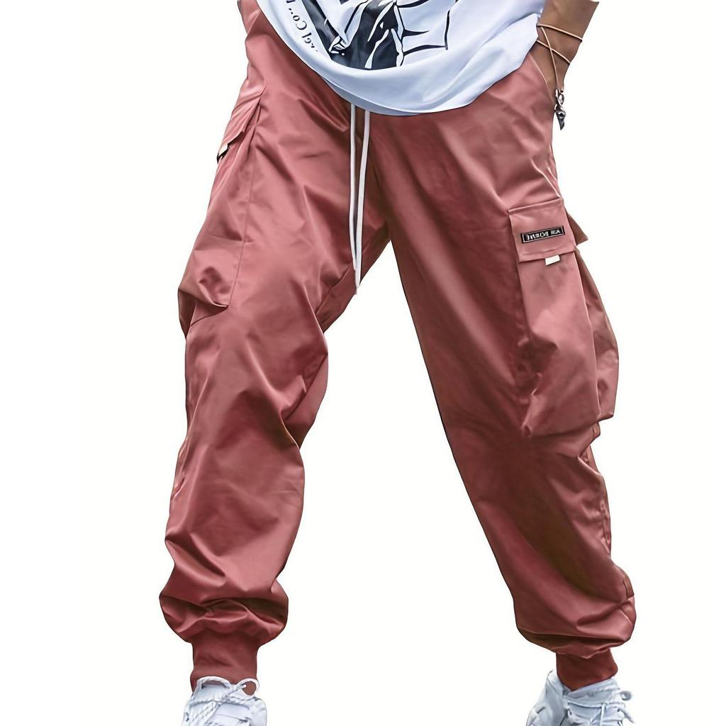 Мужские брюки-карго с карманами и боковыми шнурками на талии