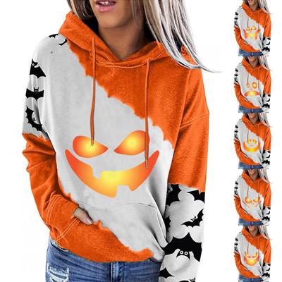 Женский пуловер с принтом Хэллоуина, круглый вырез, заниженная линия плеча, блузка с длинными рукавами
