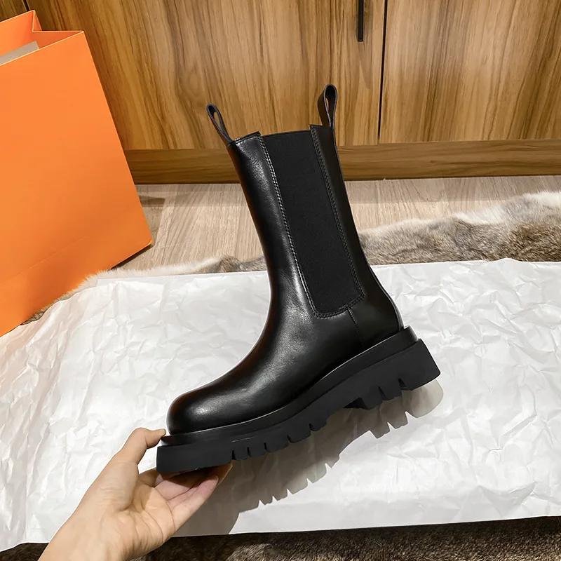 Модные классические ботильоны, кожаные ботинки с увеличенным голенищем, женские, осенне-зимние, бархатные, на толстой подошве, короткие мотоциклетные ботинки «челси»