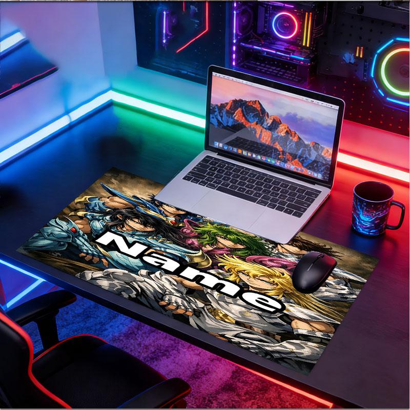 Custom Name Personalized Saint Seiya Pattern Mousepad, Laptop PC Desk Mat, Decorative Desk Mat for Home Keyboard Pad Gift