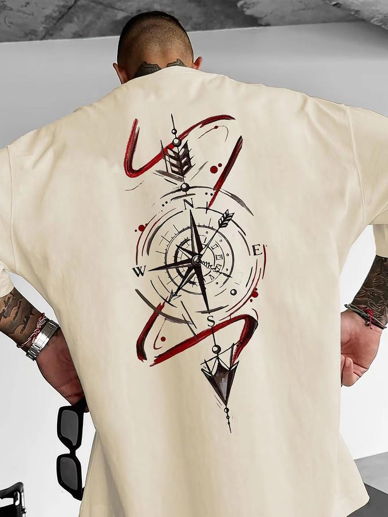 Summer New Unisexs Compass Pattern Printed Tshirt For Unisex Outdoor Short Sleeve Oneck Tees Casual Unisexs Clothing Oversized Tops