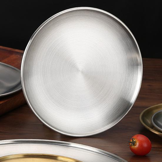 Round Dinner Plate Serving Platter Stainless Steel Barbecue Tray Korean Style Serving Dish Fruit Dessert Steak Plate