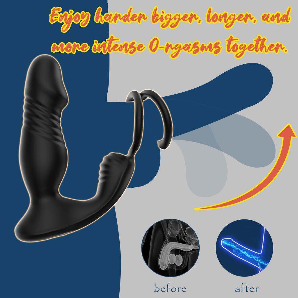 App Control Thrusting Prostate Massager Anal Vibrator 9 Vibrating 2 Ring Design Delay Ejaculation Butt Plug Sex Toy for Couples