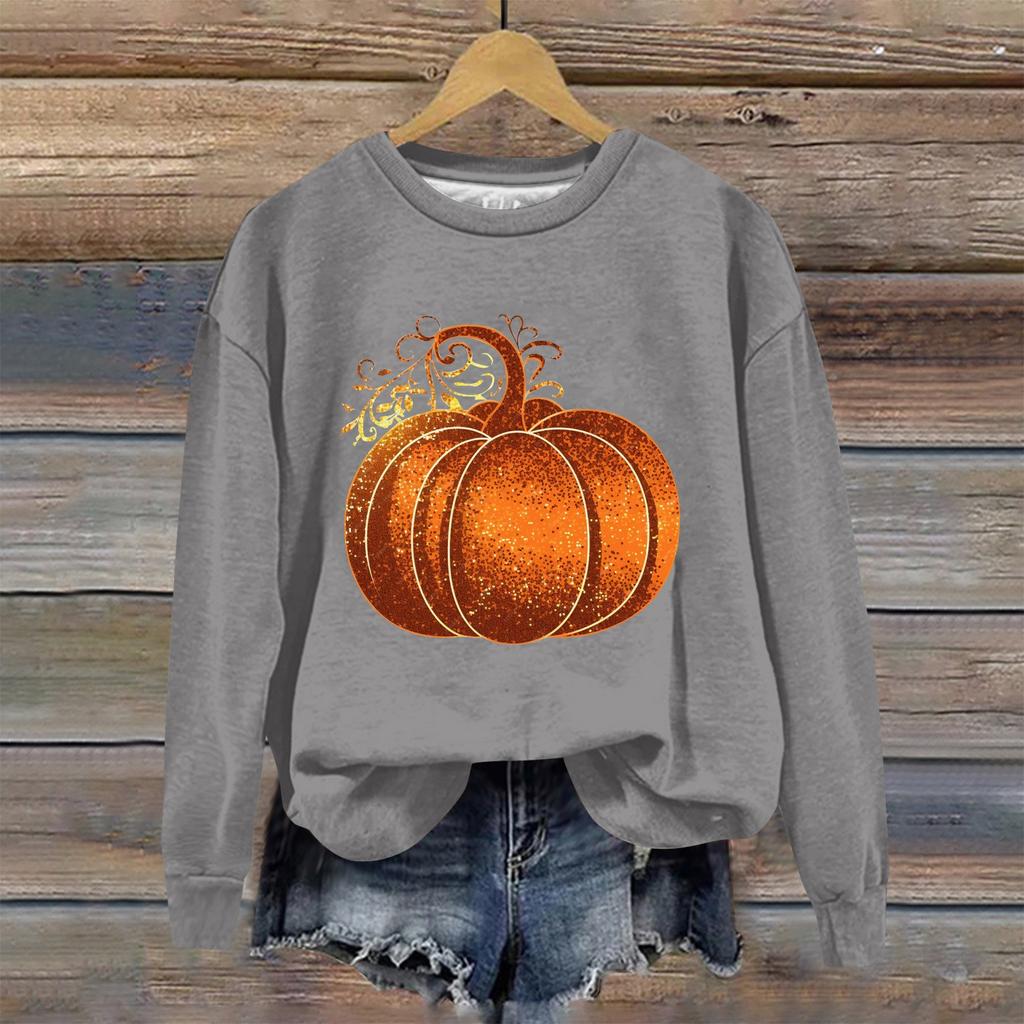 Женская мода Хэллоуин с длинным рукавом с принтом Свободная толстовка с круглым вырезом Топ