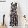 ZANZEA Женское повседневное летнее платье без рукавов с отложным воротником и леопардовым принтом