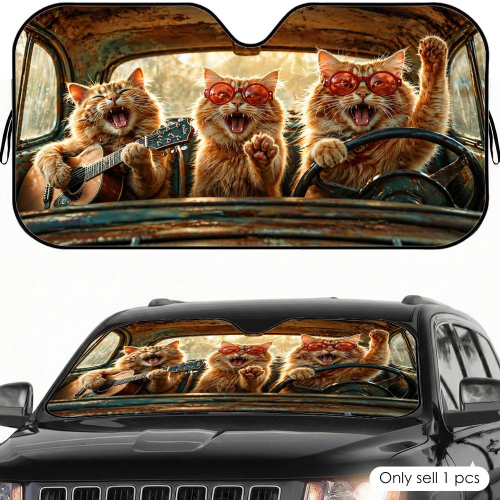 Rock Cat Road Trip Sun Visor Foil Windshield Sunshades UV Protector Heat Shield Car Front Window FoldableWindshield Sunshades 1