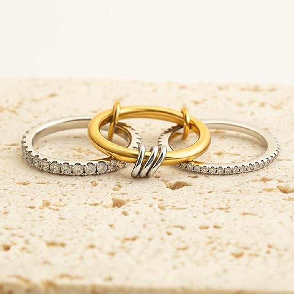 YILUOCD Gilded Stainless Steel Stackable Rings Set for Women Micro Pave 5A Cubic Zirconia Tarnish Dainty Ring Statement Jewelry