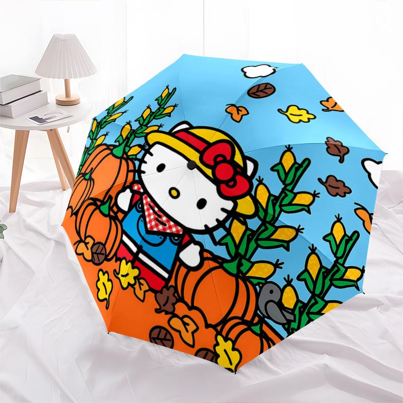 1pc Hello Kitty Autumn Harvest Festival Umbrella - Auto Open Close Outdoor Umbrella with Foldable Design, Perfect Gift for Fans, Travelers, Everyday U