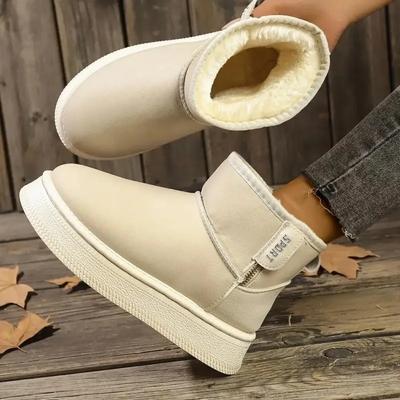 Зимние длинные плюшевые теплые сноубутсы на толстой подошве с боковой молнией, уличные хлопковые ботинки для женщин, из искусственной кожи, водонепроницаемые ботильоны на платформе