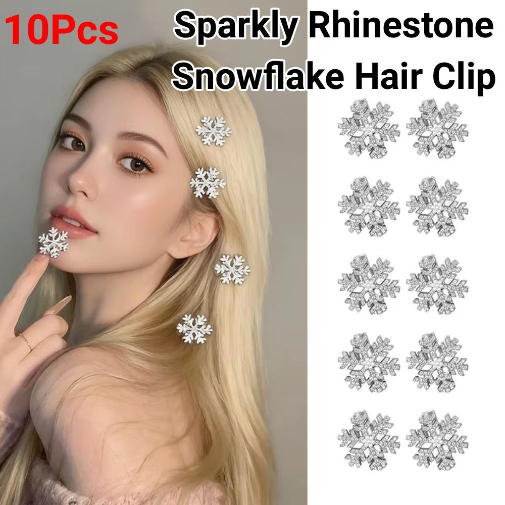 Silver Women's Snowflake Headwear Fashion Girl's Festive Duckbill Clip for 10Pcs Christmas Party