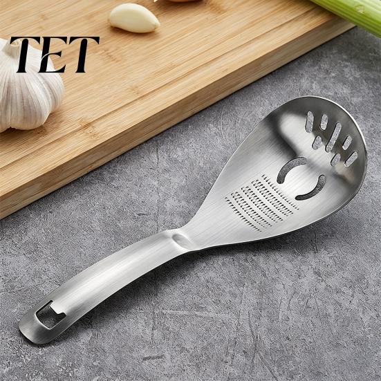 Compact Garlic Ginger Mincer Stainless Steel Slotted Spoon with Bottle Opener & Grater, Fine Tooth Multi Purpose Vegetable Grinder Manual for