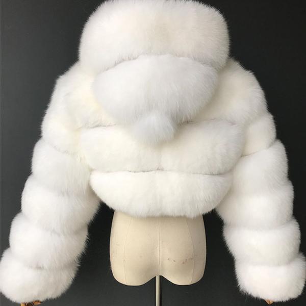 S-6XL Женская зимняя теплая короткая куртка с капюшоном из искусственного меха и длинными рукавами