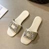 Модные женские тапочки Лето 2024 Стразы Плоские Элегантные Сандалии Женские Модные Уличные Пляжные Туфли Шлепанцы Chanclas Mujer Playa