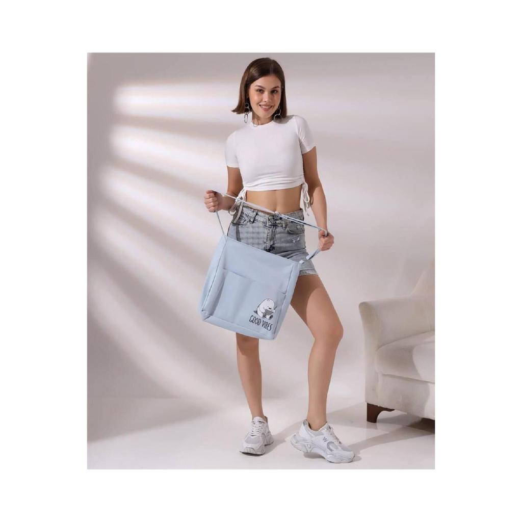 Сумка из набивного полотна с двумя карманами на молнии 1-го класса с регулируемым плечевым ремнем цвета мяты