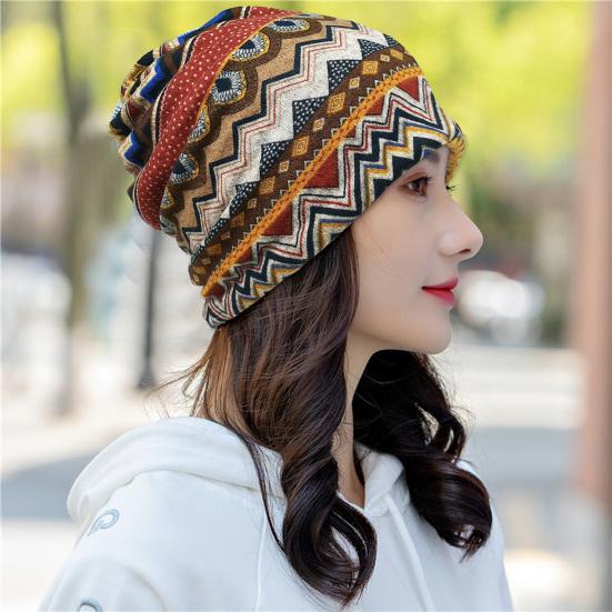 Winter Warm Hat Super Soft Wear Resistant Windproof Neck Cover Protector Ethnic Print Dual-use Women Hat Scarf