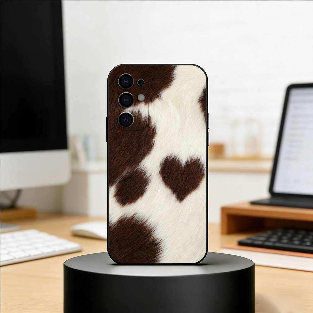 Brown White Cow Phone Case Black Silicone Soft For Samsung S25,S24,S21,S22,S23,S30,Ultra,S20,Plus,Fe,Lite