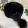 Outdoor Warm Luxury Woman Hat Fluffy Natural Fox Fur Fur Fluffy Cap Fluffly Snow Hat Balls Female Hot 100% Genuine Fur Hat