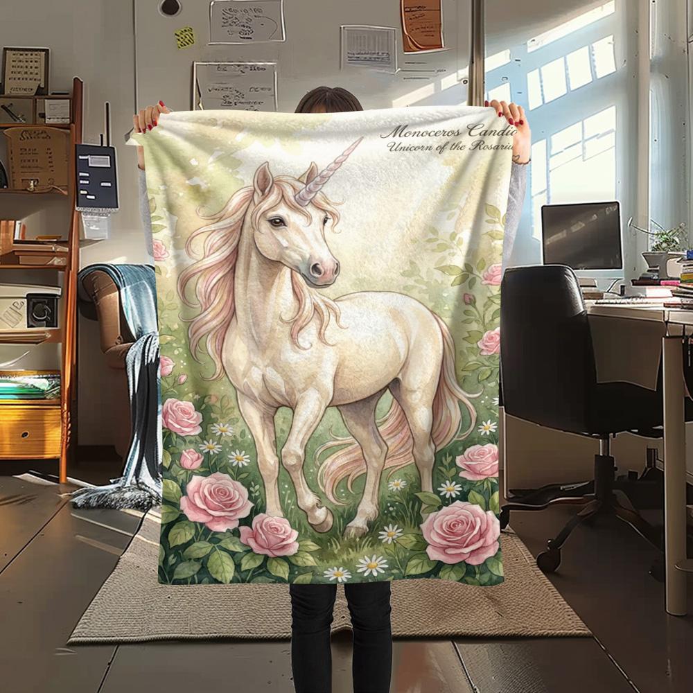 1PC Floral Fantasy Creatures Print FlAannel Blanket, High quality Comfortable for All Seasons, Home Decor, Warmth and Comfort