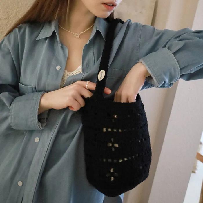 No.49 / Lily Bucket Bag _ Black (Lily Bucket Bag Crochet Bag Knit Bag)