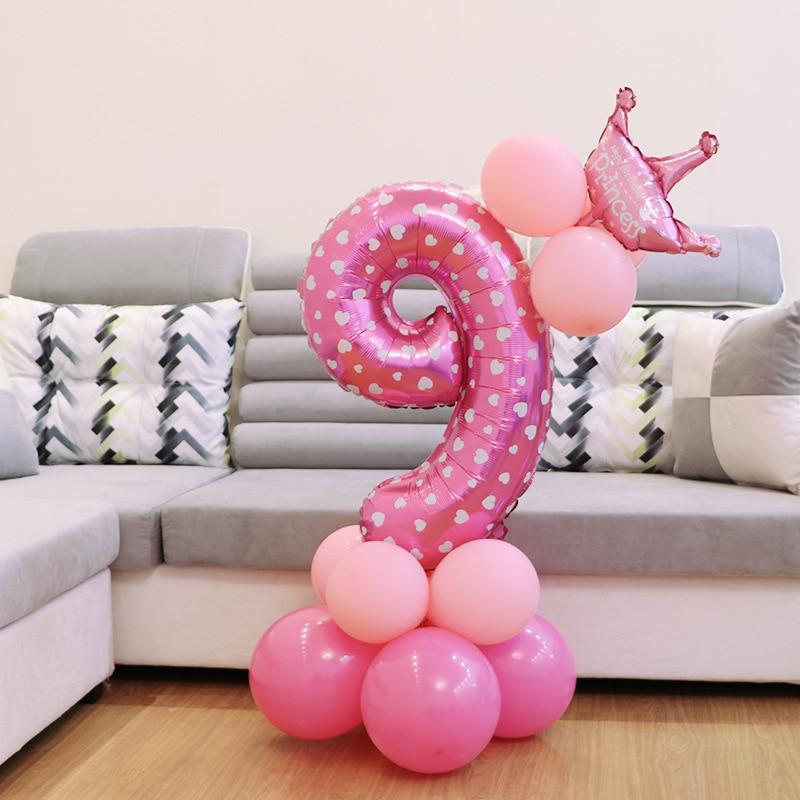 Happy Birthday Balloons Kids 1 2 3 Years Birthday Decoration Pink Blue Number Foil Ballons It's A Boy Girl Baby Shower Party MIT