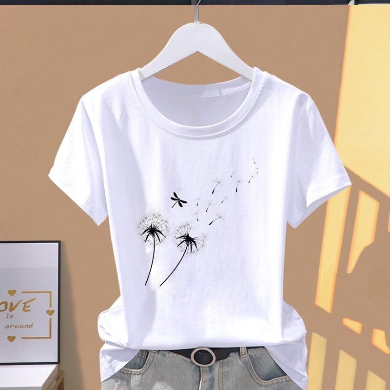 Азиатский размер - женская женская футболка, женская футболка со стрекозой, любовью и сердцем, милая одежда, повседневный летний топ с принтом, модная футболка с коротким рукавом и рисунком