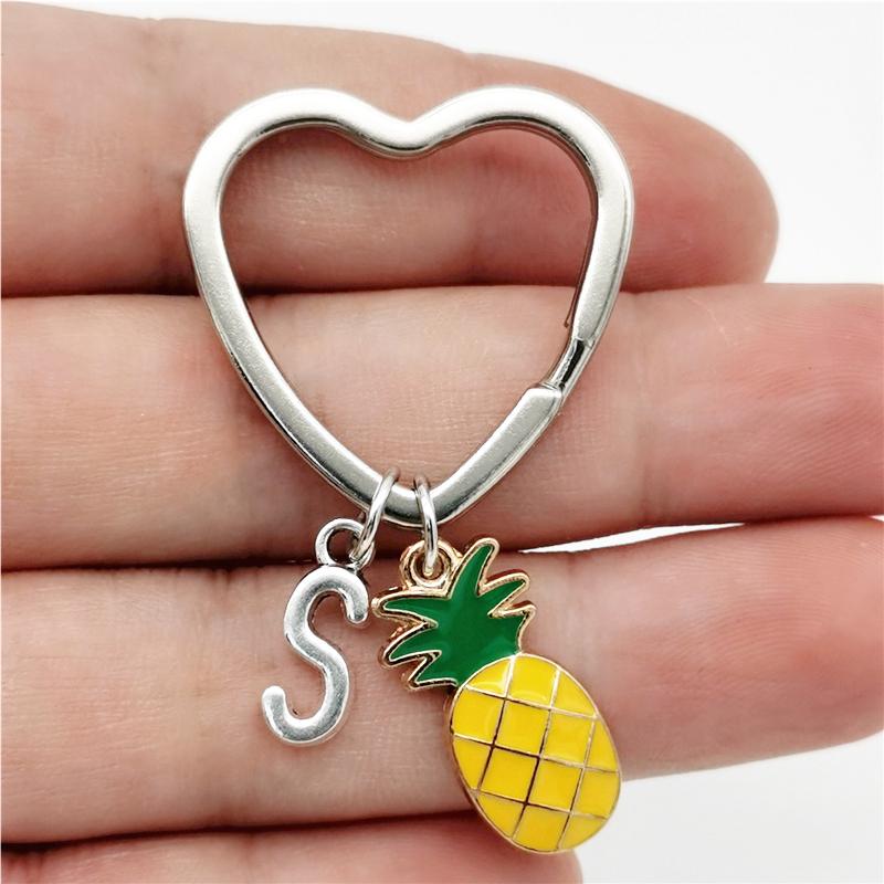 26 Letters Initial Pineapple Keychain Heart Keyring Pineapple Pendant Jewelry Fruit Charms Best Friends Keychain Gifts