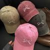 Bow Baseball Cap Women's Versatile Washed Cap Wide Brim Face Covering Sun Hat Student Running Cap