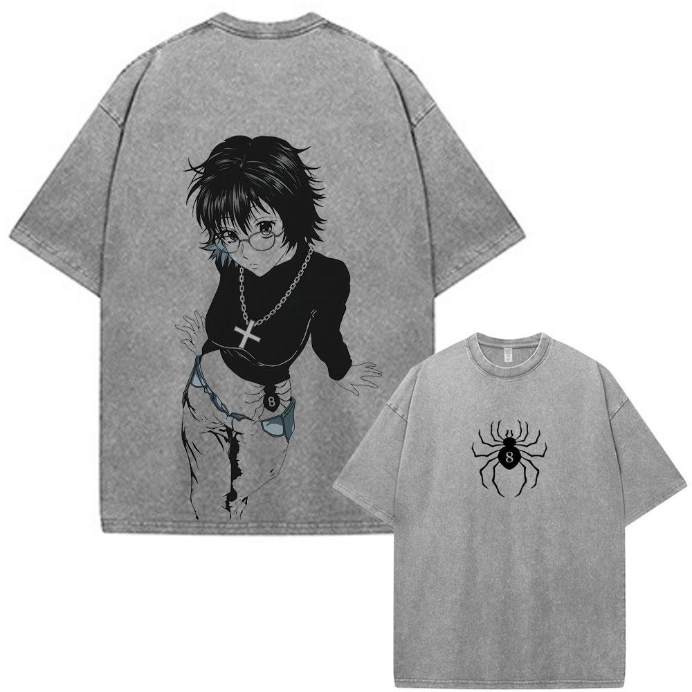 Japanese Anime Hunter X Hunter Kurapika Vintage Washed T Shirt Men Women Clothing Fashion Oversized Cotton Short Sleeve T-shirts