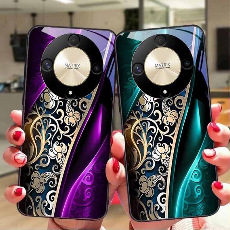 Jinmai Красно-фиолетовый Для Honor Magic 6 50 70 90 Lite X7b 200 Pro Nova 10 Nova 5T X6 P30 Pura 70 Ultra Чехол для телефона из закаленного стекла