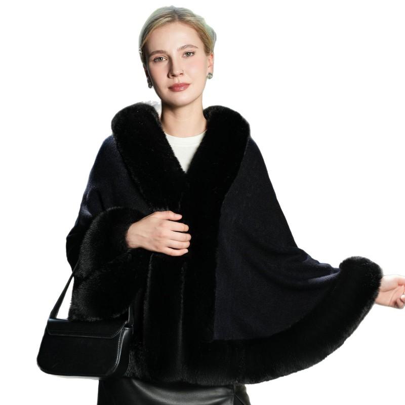 Womens Warm Knit Shawl Cape Solid Color Elegant Wrap Scarf Winter Outwear