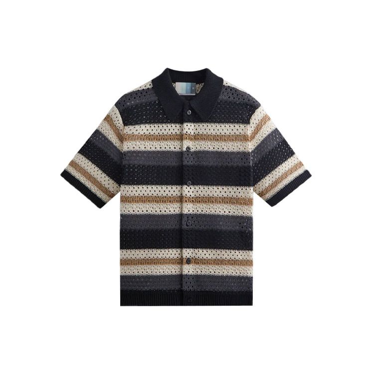 Kith Мужская трикотажная рубашка с короткими рукавами в полоску и цветными блоками Thompson Crochet, черная KHM031095-001