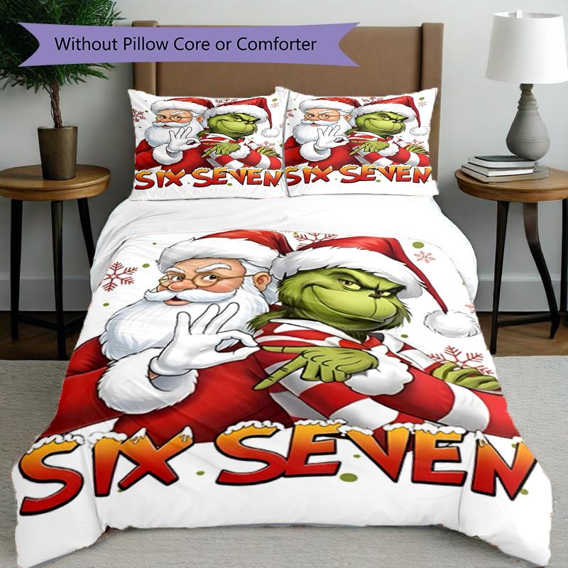 3pcs Duvet Cover Set (1*Duvet Cover + 2*Pillowcase, Without Core), The Grinch Print Bedding Set, Bedroom Decor, All‑Season, Birthday Gift