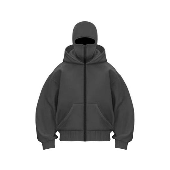Unisex Balaclava Hoodie Warm Loose Hooded Jacket Zip-up Casual Jacket with Face Mask for Autumn Winter Outdoor Sports Street Wear
