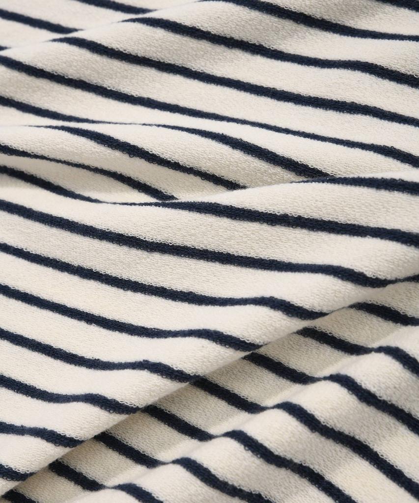 COVERNAT Terry Stripe Open Collar T-Shirt Navy