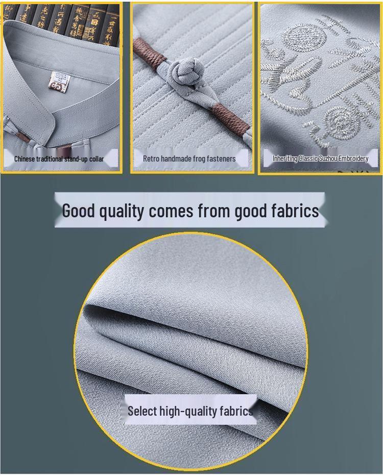 Мужской летний костюм Тан из ледяного шелка, китайская рубашка с коротким рукавом для папы и дедушки