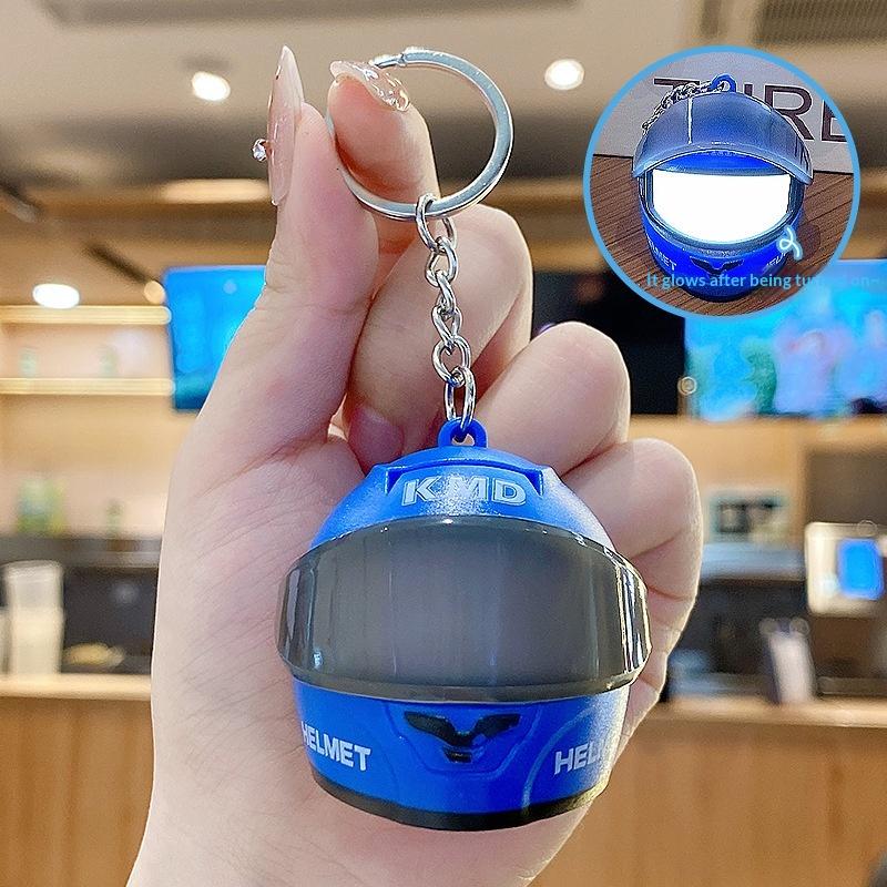 Premium ABS Motorcycle Helmet Keychain With LED Light Mini Creative Key Ring for Festival Gift Car Key Decor Pendant