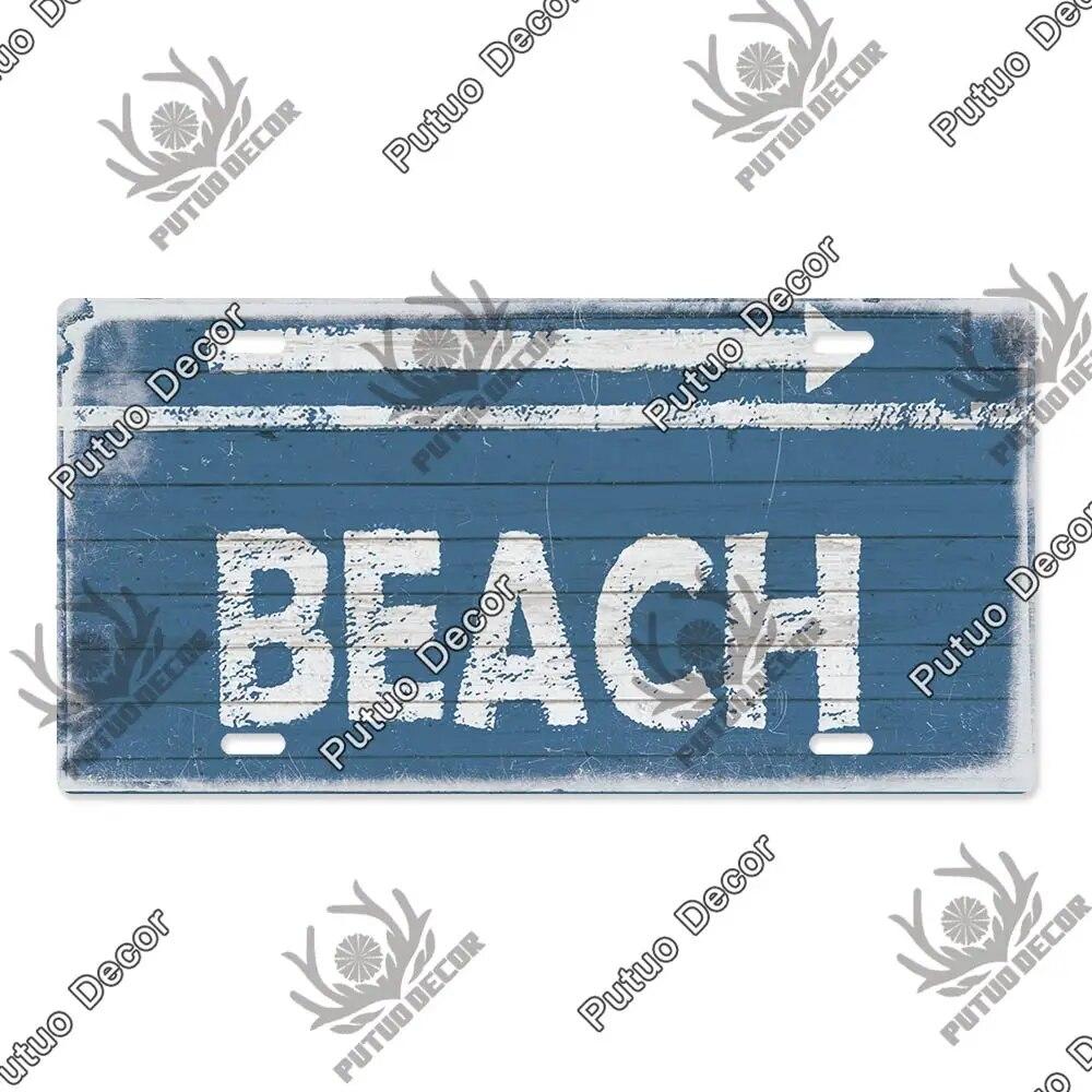 Putuo Decor Beach Retro Tin Sign Licenses Plate Plaque Metal Vintage Poster for Pub Bar Surf Club Man Cave Wall Art Decoration