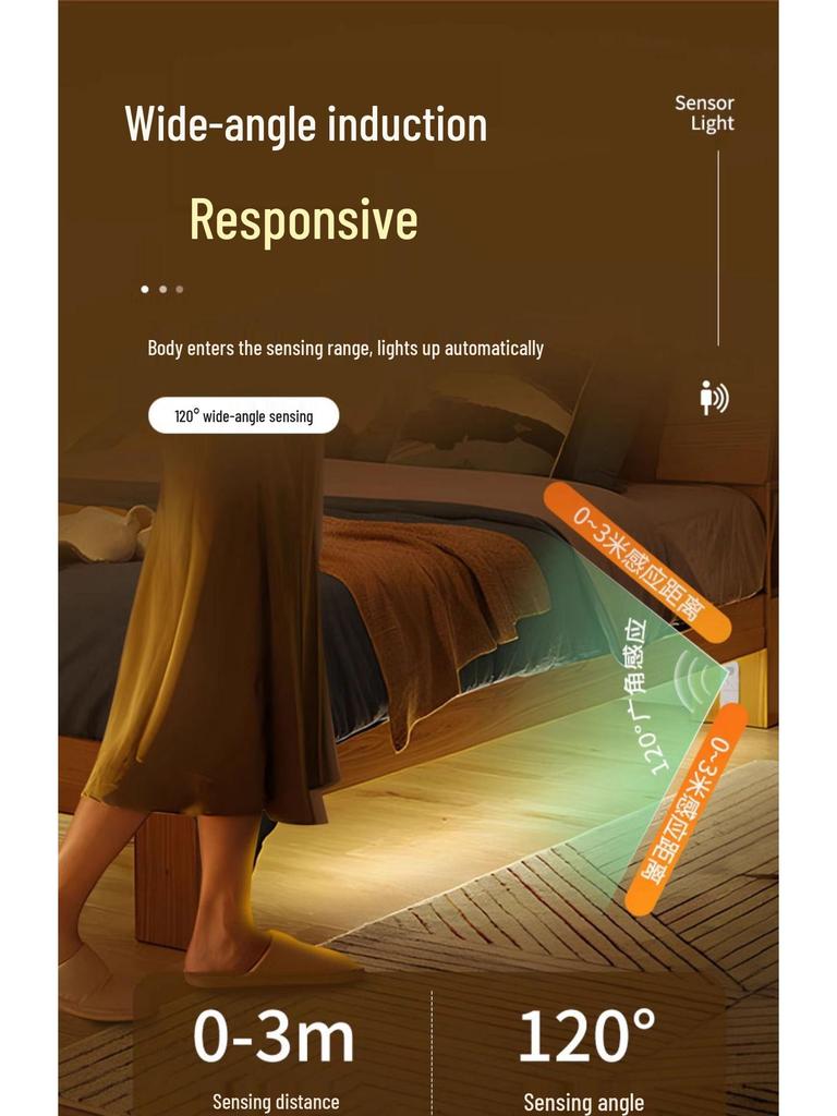 Светодиодная лента с датчиком движения, заряжаемая от USB: Ультратонкая, самоклеящаяся, беспроводная ночная подсветка