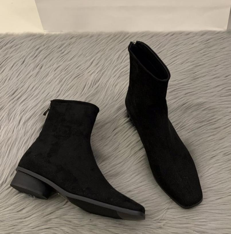 Модные Высококачественные Ботинки Женские До Середины Икры Модные Современные Ботинки на Молнии Сзади Женские Горячая Распродажа Однотонная Обувь Женская Ботильоны Женские Ботинки Женские