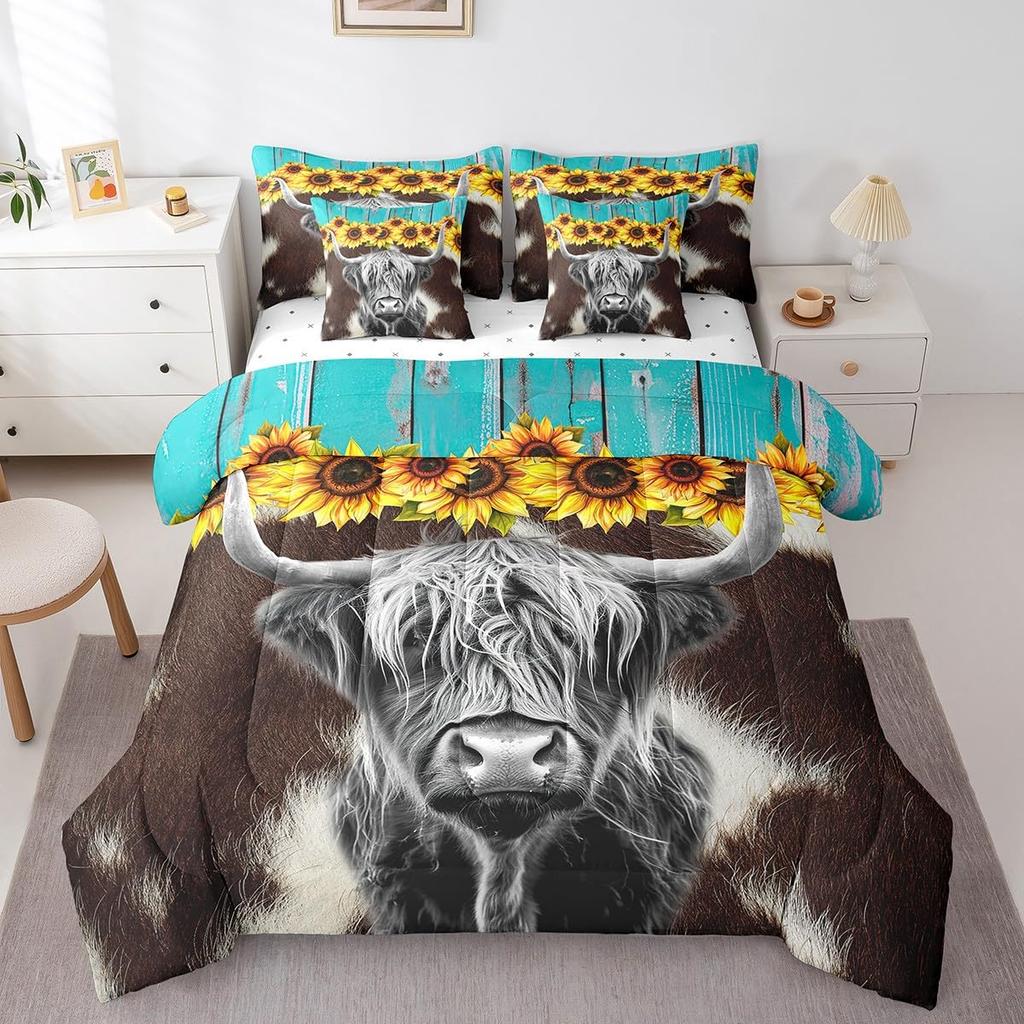 Erosebridal Rustic Farmhouse Comforter Set 7 Pcs Queen,Retro Cabin Lodge Down Comforter,Hunting Bear Deer Bed in a Bag,Country Maple Leaves