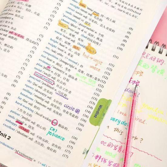 Highlighter Pen Set Transparent Body Multicolored Painting Pen with Glitter Sparkling Effect Smooth Metal Tip Ink Highlighter for Note Marking