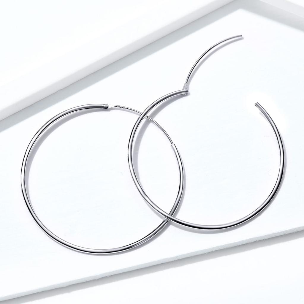 Silver hoop earrings 4 cm, 925 silver clasps