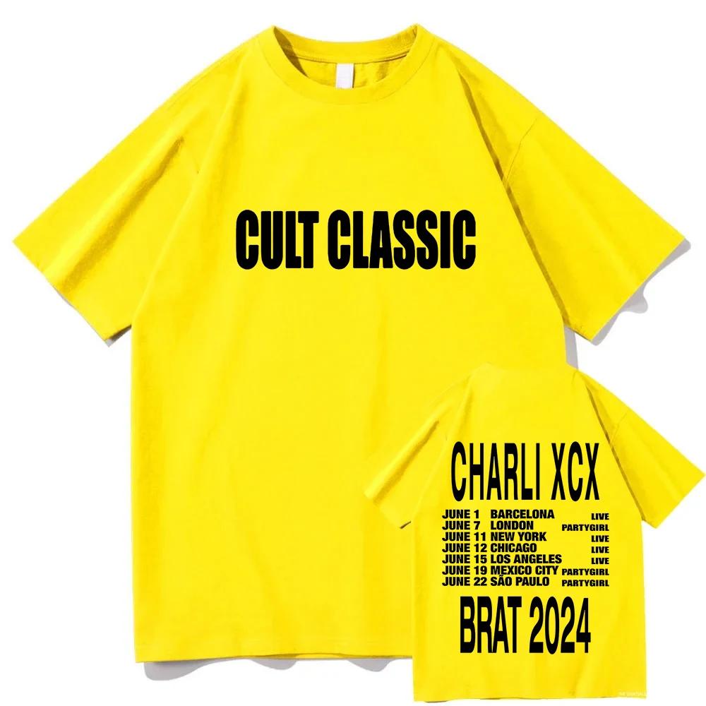 Культовый Классический Футболка Charli XCX Brat Tour 2026 Модная Мужская Эстетичная Ретро Футболка Нейтральная Высококачественная Ретро Футболка